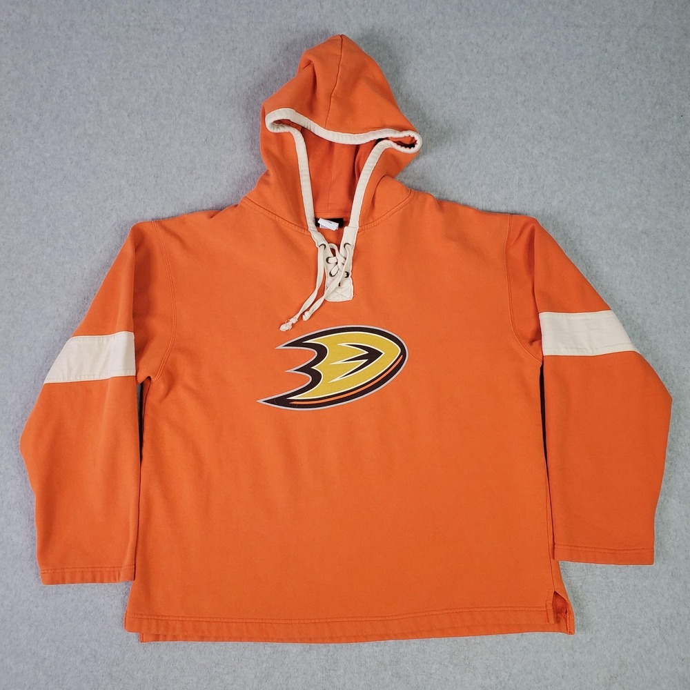 Anaheim Ducks Lace Up Hoodie Mens Large NHL Hockey Old Time Hockey Sweatshirt